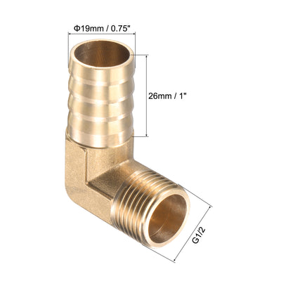 Harfington Uxcell Brass Hose Barb Fitting Elbow 16mm x G1/2 Male Thread Right Angle Pipe Connector with Stainless Steel Hose Clamp
