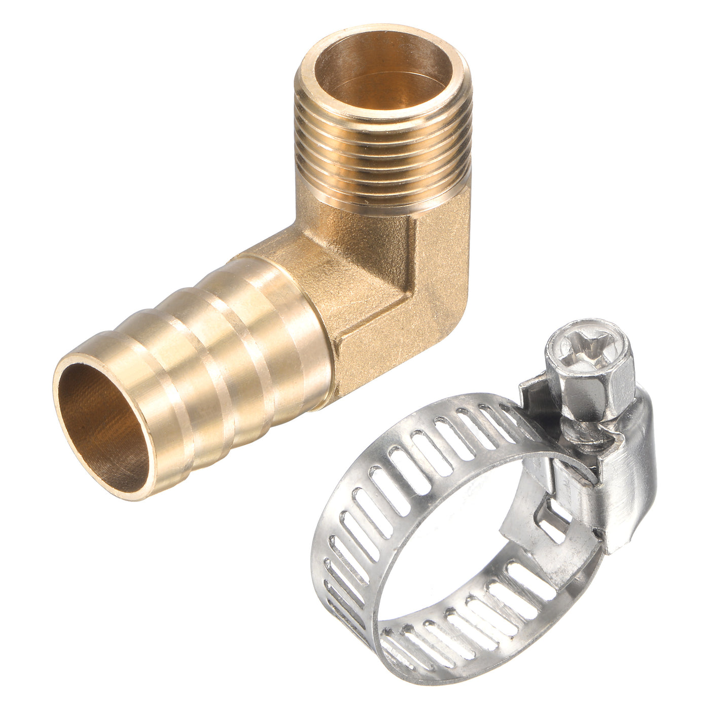 Uxcell Uxcell Brass Hose Barb Fitting Elbow 16mm x G1/2 Male Thread Right Angle Pipe Connector with Stainless Steel Hose Clamp