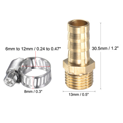 Harfington Uxcell Brass Hose Barb Fitting Straight Male Thread Pipe Connector with Stainless Steel Hose Clamps
