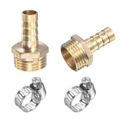 Harfington Uxcell Brass Hose Barb Fitting Straight 6mm x G1/2 Male Thread Pipe Connector with Stainless Steel Hose Clamp, Pack of 2