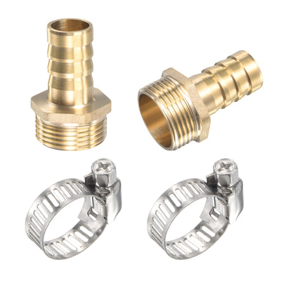 uxcell Uxcell Brass Hose Barb Fitting Straight 16mm x G3/4 Male Thread Pipe Connector with Stainless Steel Hose Clamp, Pack of 2