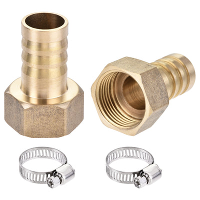 Harfington Uxcell Brass Barb Hose Fitting Connector Adapter 19mm Barbed x G3/4 Female Pipe with 16-25mm Hose Clamp 2Set
