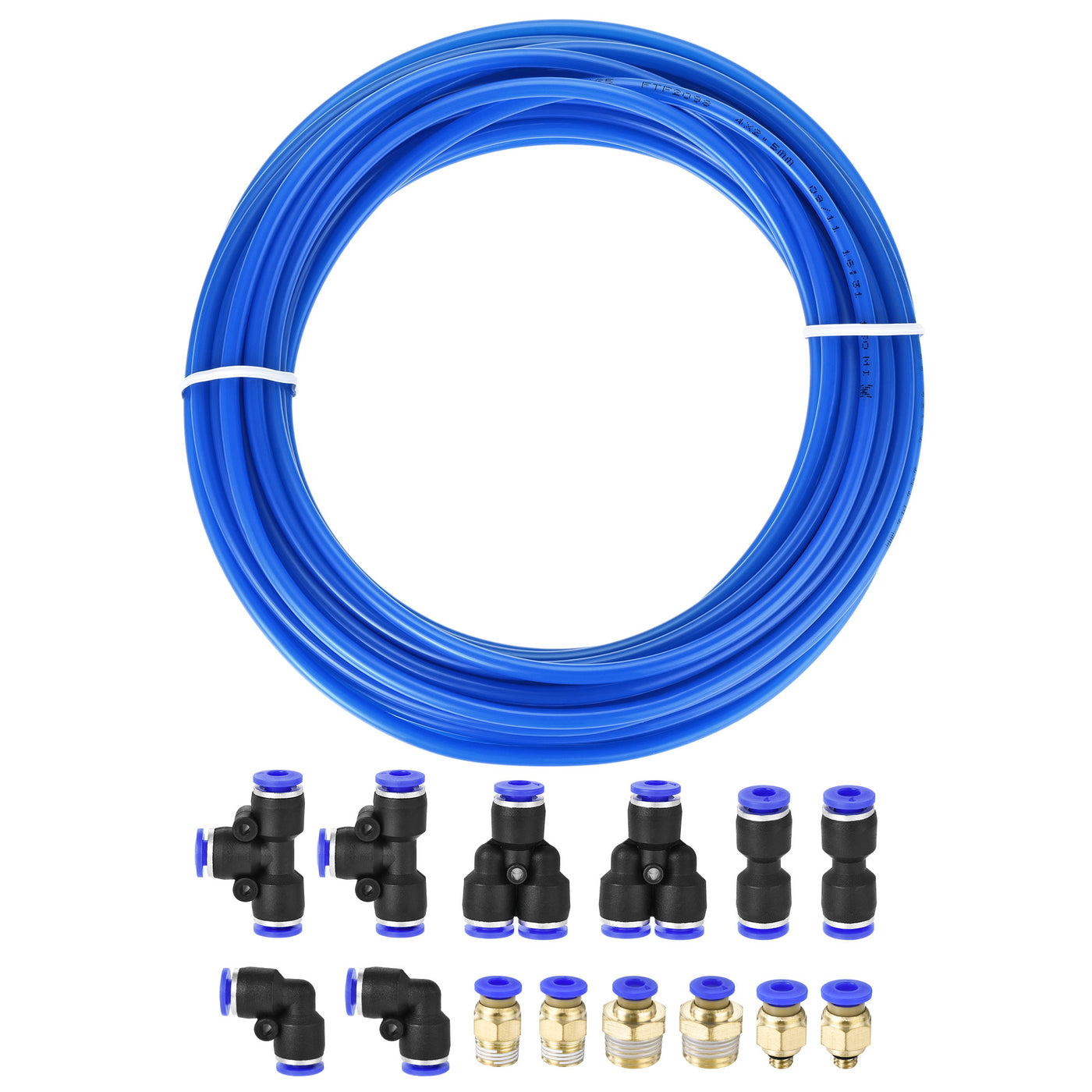 Uxcell Uxcell Pneumatic 4mm OD Polyurethane PU Air Hose Tubing Kit 10 Meters Clear with 14 Pcs Push to Connect Fittings