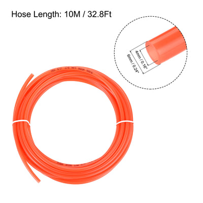 Harfington Uxcell Pneumatic 6mm OD Polyurethane PU Air Hose Tubing Kit 10 Meters Orange with 14 Pcs Push to Connect Fittings