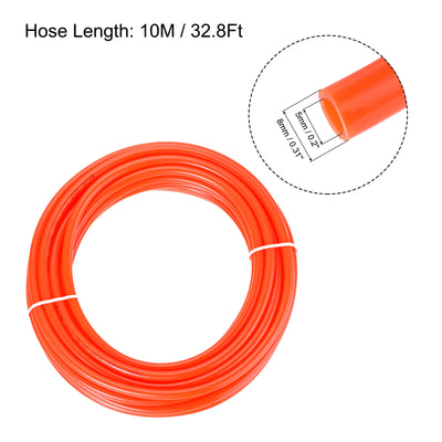 Harfington Uxcell Pneumatic 8mm OD Polyurethane PU Air Hose Tubing Kit 10 Meters Orange with 16 Pcs Push to Connect Fittings