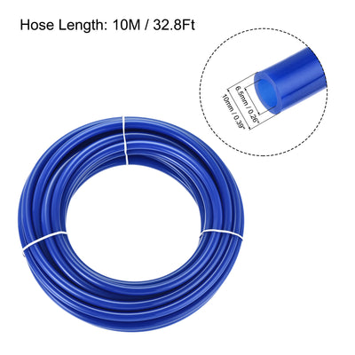 Harfington Uxcell Pneumatic 10mm OD Polyurethane PU Air Hose Tubing Kit 10 Meters Blue with 14 Pcs Push to Connect Fittings