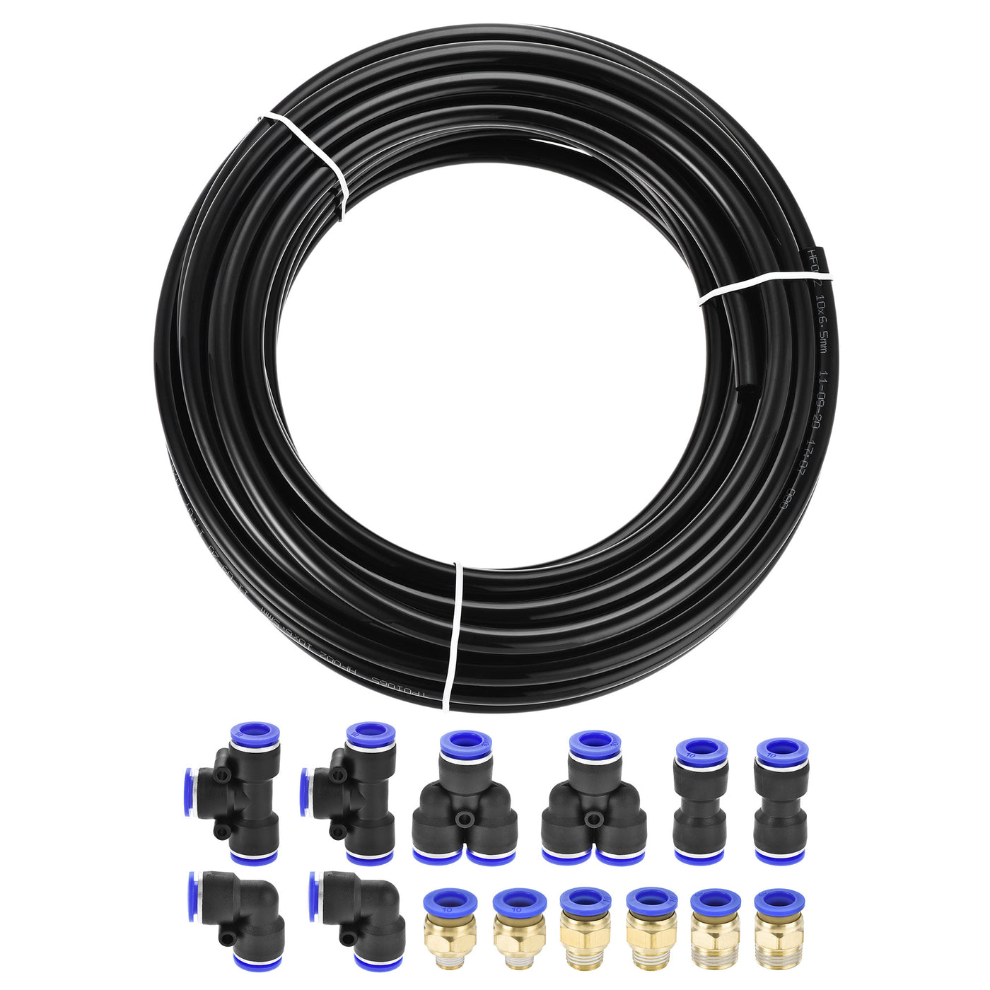 Uxcell Uxcell Pneumatic 10mm OD Polyurethane PU Air Hose Tubing Kit 10 Meters Blue with 14 Pcs Push to Connect Fittings