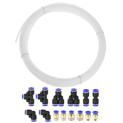 Harfington Uxcell Pneumatic 4mm OD Nylon Air Hose Tubing Kit 10 Meters White with 14 Pcs Push to Connect Fittings