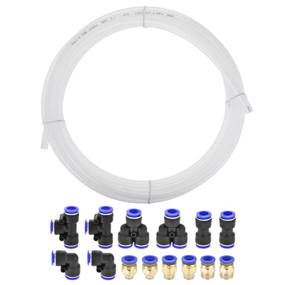uxcell Uxcell Pneumatic 10mm OD Nylon Air Hose Tubing Kit 5 Meters White with 14 Pcs Push to Connect Fittings
