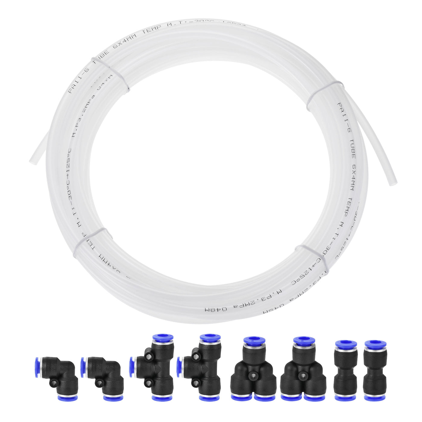 uxcell Uxcell Pneumatic 6mm OD Nylon Air Hose Tubing Kit 10 Meters White with 8 Pcs Push to Connect Fittings