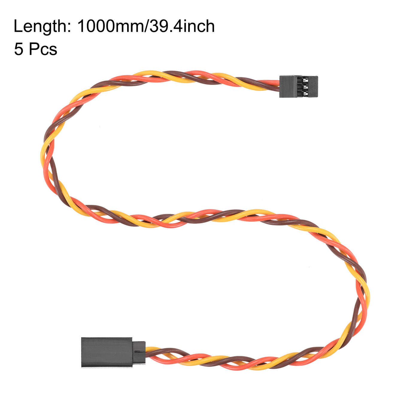 uxcell Uxcell 5pcs 3-Pin Servo Extension Cable Cord Connector Twist Wire Male to Female 22AWG 60-Cores Servo Receiver Wire