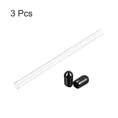 Harfington Uxcell Polycarbonate Rigid Round Clear Tubing 4mm(0.16 Inch)IDx5mm(0.2 Inch)ODx148mm(0.48Ft) Length Plastic Storage Transparent Tube with Black Lids 3pcs