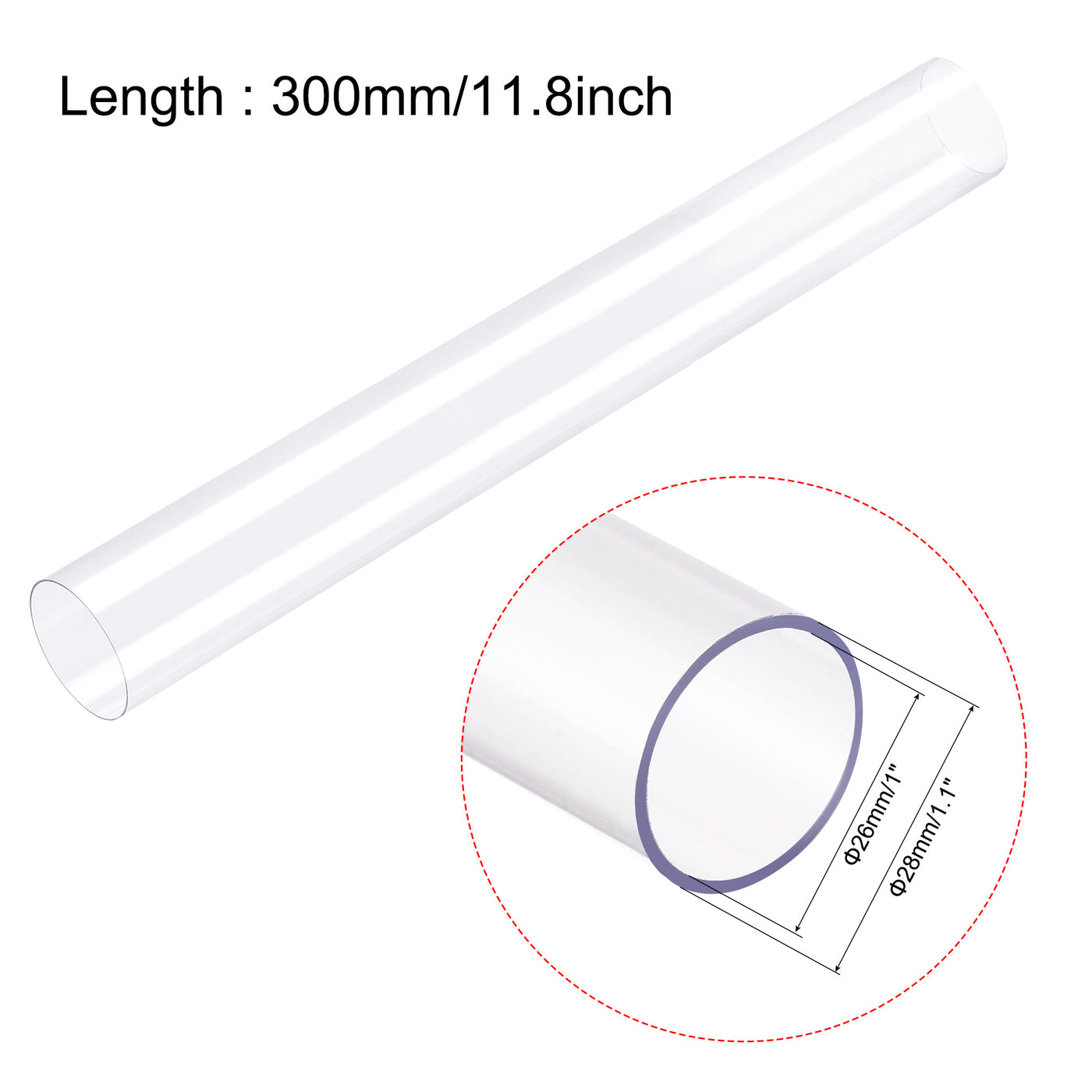 uxcell Uxcell Polycarbonate Rigid Round Clear Tubing 26mm(1 Inch)IDx28mm(1.1 Inch)ODx300mm(11.8 Inch) Length Plastic Storage Transparent Tube with White Lids