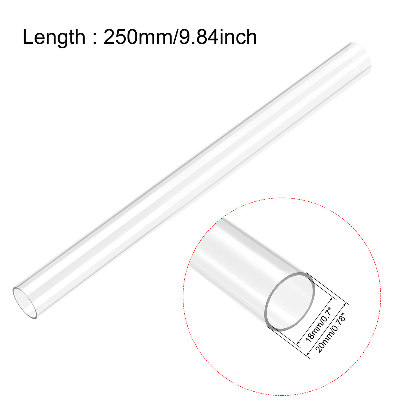 Uxcell Uxcell Polycarbonate Rigid Round Clear Tubing 6mm(0.23 Inch)IDx8mm(0.31 Inch)ODx200mm(7.87 Inch) Length Plastic Storage Transparent Tube with Black Lids 2pcs