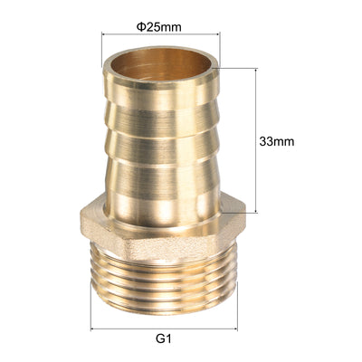 Harfington Uxcell Brass Hose Barb Fitting Straight 25mm x G1 Male Thread Pipe Connector with Stainless Steel Hose Clamp, Pack of 1