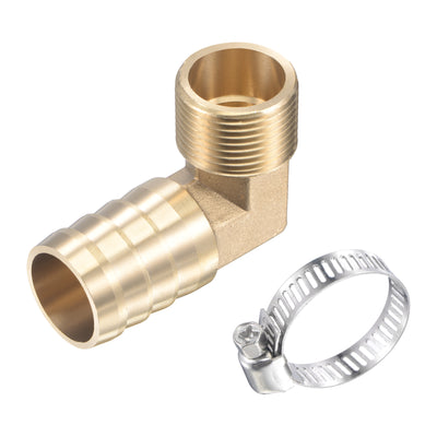 uxcell Uxcell Brass Hose Barb Fitting Elbow 25mm x G3/4 Male Thread Right Angle Pipe Connector with Stainless Steel Hose Clamp