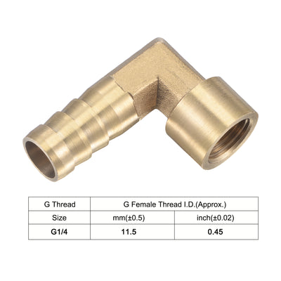 Harfington Uxcell Brass Hose Barb Fitting Elbow 8mm x G1/4 Female Thread Right Angle Pipe Connector with Stainless Steel Hose Clamp