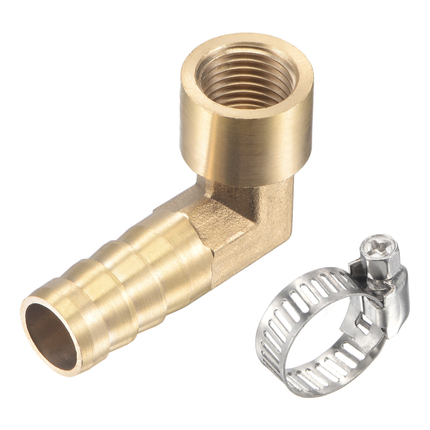 Uxcell Uxcell Brass Hose Barb Fitting Elbow 8mm x G1/4 Female Thread Right Angle Pipe Connector with Stainless Steel Hose Clamp