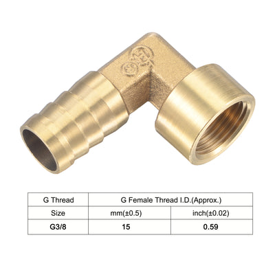 Harfington Uxcell Brass Hose Barb Fitting Elbow 14mm x G3/8 Female Thread Right Angle Pipe Connector with Stainless Steel Hose Clamp