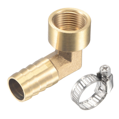 Harfington Uxcell Brass Hose Barb Fitting Elbow 14mm x G3/8 Female Thread Right Angle Pipe Connector with Stainless Steel Hose Clamp