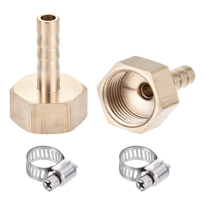 uxcell Uxcell Brass Barb Hose Fitting Connector Adapter 6mm Barbed x G1/2 Female Pipe with 6-12mm Hose Clamp 2Set