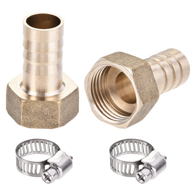uxcell Uxcell Brass Barb Hose Fitting Connector Adapter 14mm Barbed x G1/2 Female Pipe with 9-16mm Hose Clamp 2Set
