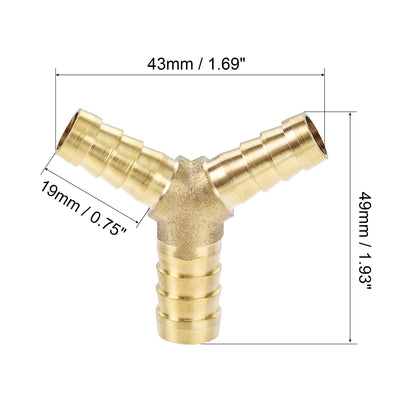 Harfington Uxcell Reducing Barb Hose Fitting Y Shape Pipe Connector Brass 1/2" x 3/8" x 3/8"
