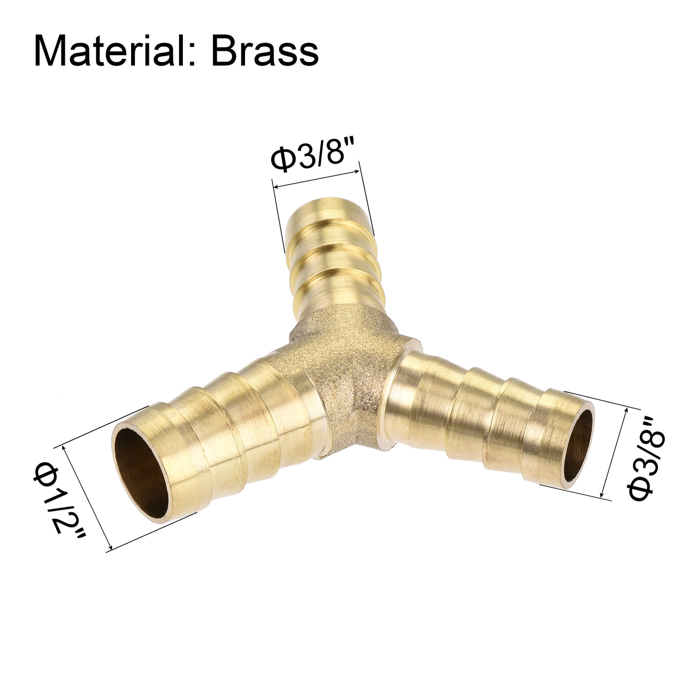 Uxcell Uxcell Reducing Barb Hose Fitting Y Shape Pipe Connector Brass 1/2" x 3/8" x 3/8" 2Pcs