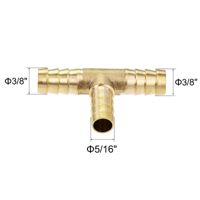 Harfington Uxcell Reducing Barb Hose Fitting Tee T Shape Pipe Connector Brass 2Pcs
