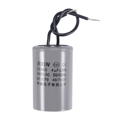 uxcell Uxcell CBB60 Run Capacitor 4uF 450V AC 2 Wires 50/60Hz Cylinder 54x34mm for Air Compressor Water Pump Motor