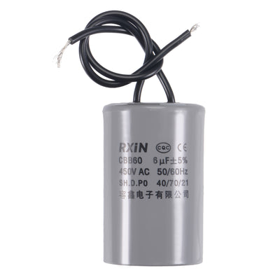 uxcell Uxcell CBB60 Run Capacitor 6uF 450V AC 2 Wires 50/60Hz Cylinder 54x34mm for Air Compressor Water Pump Motor
