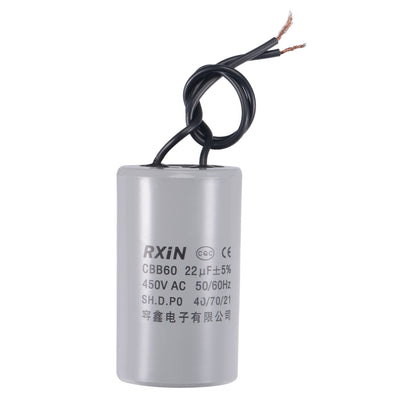 uxcell Uxcell CBB60 Run Capacitor 22uF 450V AC 2 Wires 50/60Hz Cylinder 72x42mm for Air Compressor Water Pump Motor