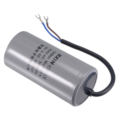 Harfington Uxcell CBB60 Run Capacitor 80uF 450V AC 2 Wires 50/60Hz Cylinder 123x60mm with Terminal for Air Compressor Water Pump Motor
