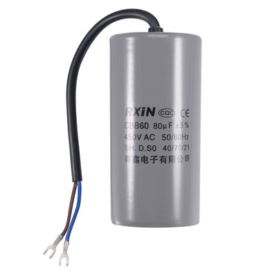 Harfington Uxcell CBB60 Run Capacitor 80uF 450V AC 2 Wires 50/60Hz Cylinder 123x60mm with Terminal for Air Compressor Water Pump Motor