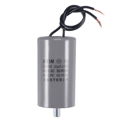 uxcell Uxcell CBB60 Run Capacitor 20uF 450V AC 2 Wires 50/60Hz Cylinder 74x40mm with M8 Fixing Stud for Air Compressor Water Pump Motor