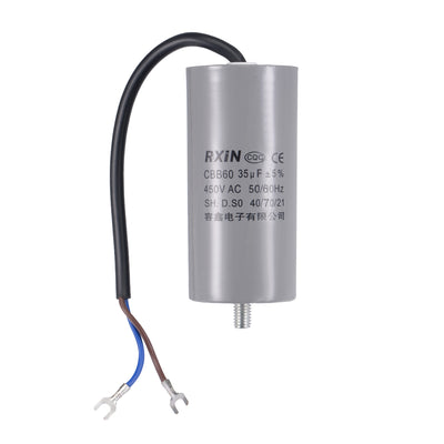 Harfington Uxcell CBB60 Run Capacitor 35uF 450V AC 2 Wires 50/60Hz Cylinder 96x45mm with Terminal, M8 Fixing Stud for Air Compressor Water Pump Motor