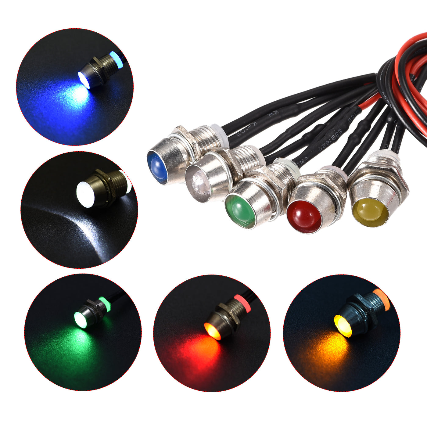 Uxcell Uxcell LED Indicator Light AC/DC 12V 8mm Panel Mount Metal Shell Red Yellow Blue Green White 10Pcs