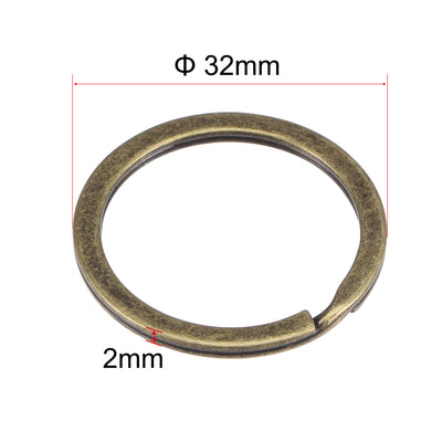 Harfington Uxcell Split Key Ring 32mm Open Flat Jump Connector for Lanyard Zipper Handbag, Electroplated Iron, Bronze Pack of 20