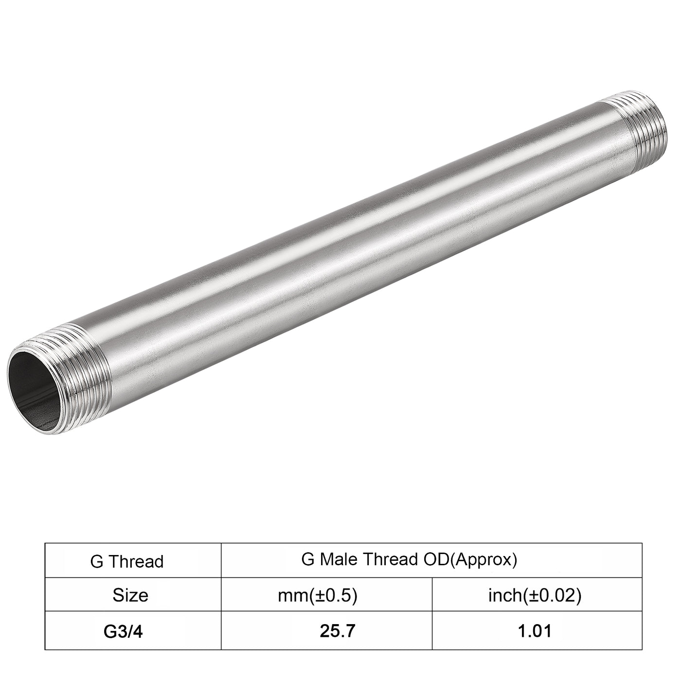 Uxcell Uxcell Stainless Steel Pipe Fitting G3/4 Male Thread 80mm Length Coupler for Extending Pipes, Pack of 2