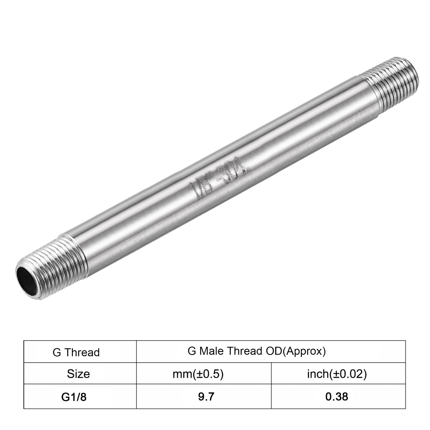 Uxcell Uxcell 304 Stainless Steel Pipe Fitting G1/8 Male Thread 100mm Length Coupler for Extending Pipes, Pack of 2