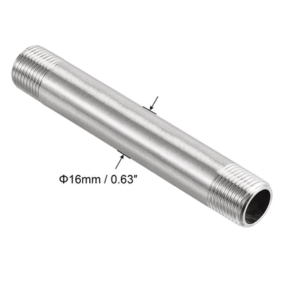 Harfington Uxcell 304 Stainless Steel Pipe Fitting G3/8 Male Thread 200mm Length Coupler for Extending Pipes