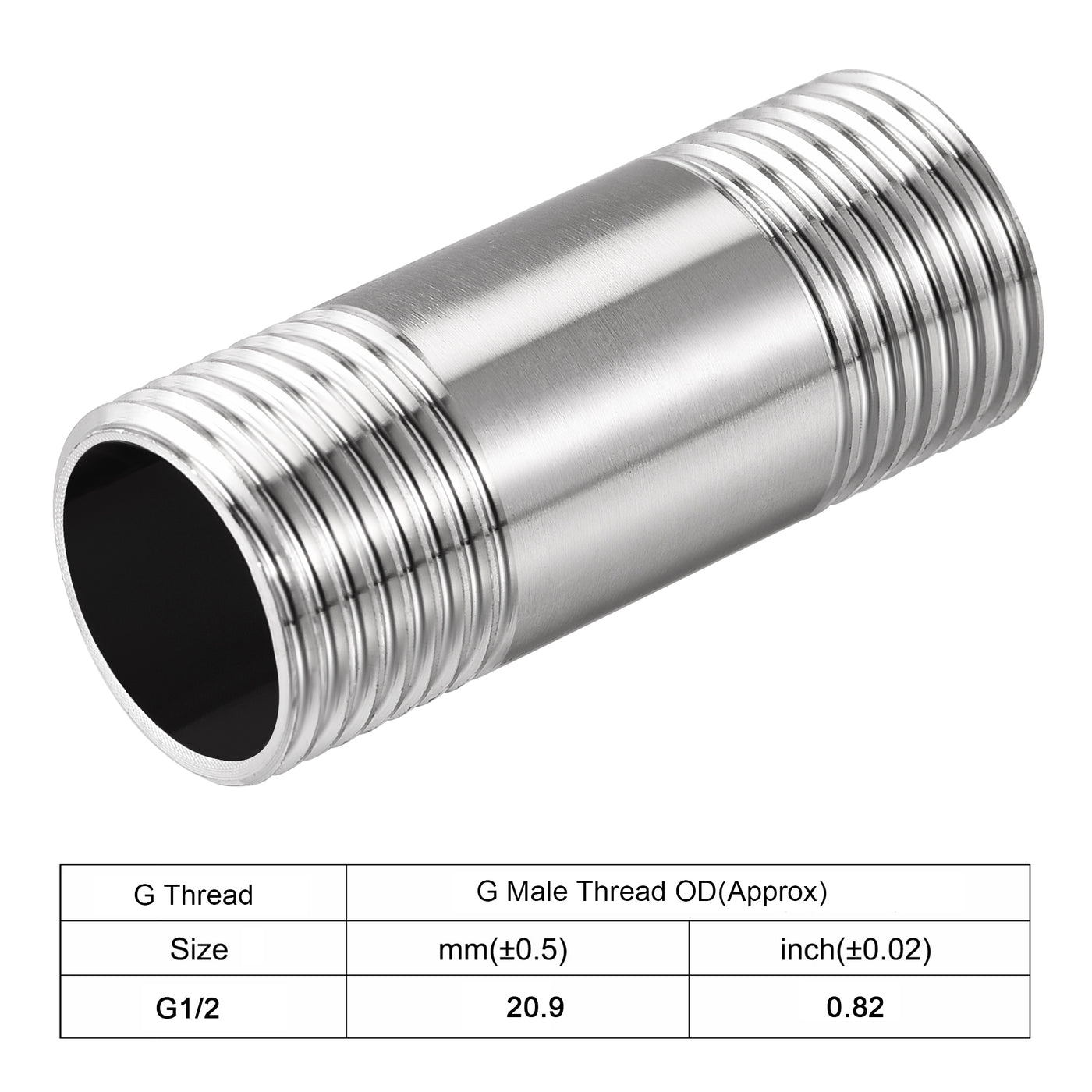 Uxcell Uxcell 304 Stainless Steel Pipe Fitting G1/2 Male Thread 100mm Length Coupler for Extending Pipes