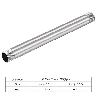 Harfington Uxcell 304 Stainless Steel Pipe Fitting G1/2 Male Thread 100mm Length Coupler for Extending Pipes