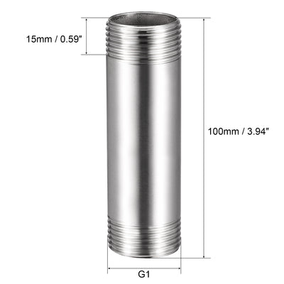 Harfington Uxcell 304 Stainless Steel Pipe Fitting G1 Male Thread 50mm Length Coupler for Extending Pipes