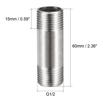 Harfington Uxcell Stainless Steel Pipe Fitting G1/2 Male to G1/2 Male Thread 400mm Length Coupler
