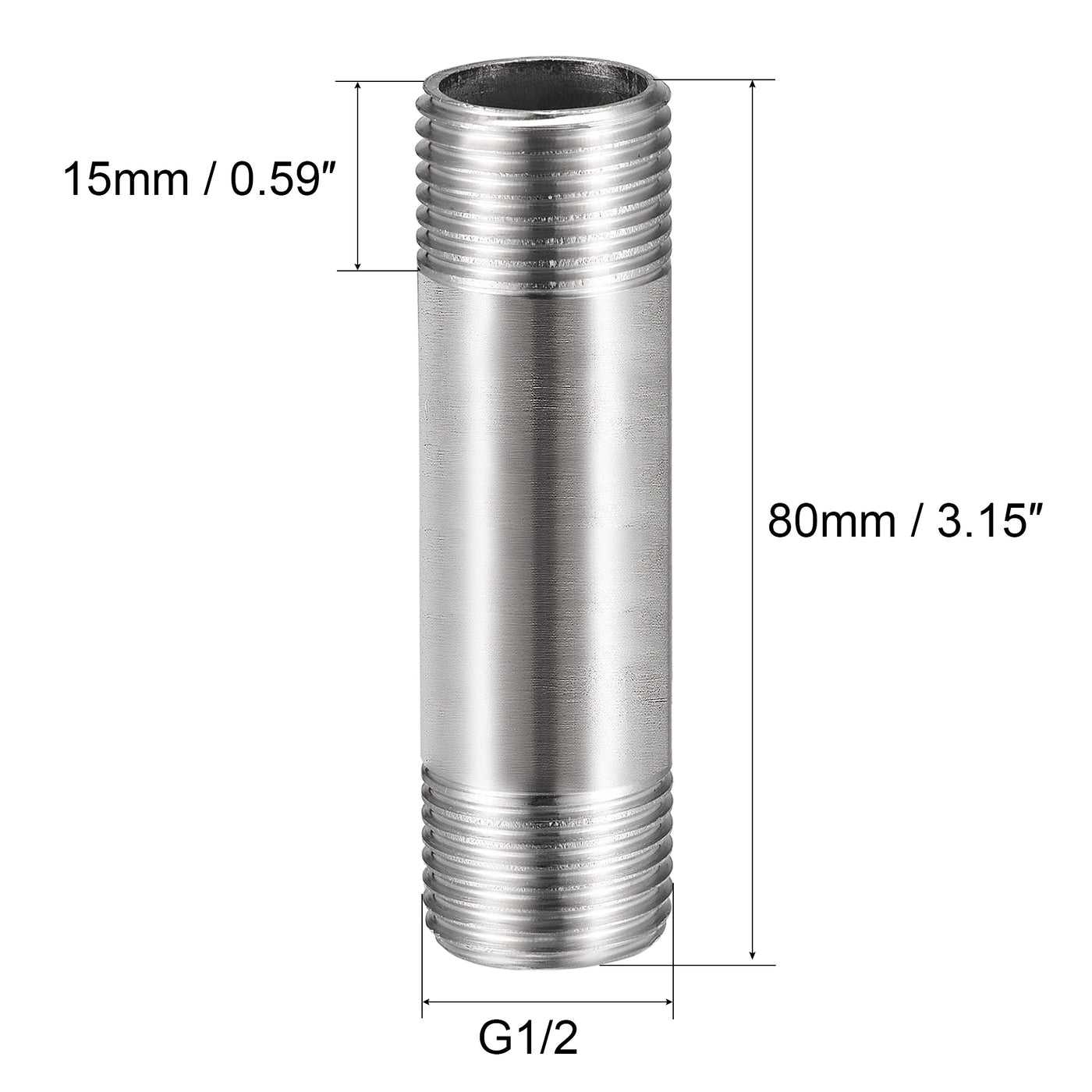 Uxcell Uxcell Stainless Steel Pipe Fitting G1/2 Male to G1/2 Male Thread 400mm Length Coupler