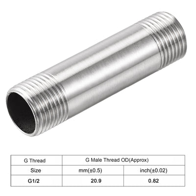 Harfington Uxcell Stainless Steel Pipe Fitting G1/2 Male to G1/2 Male Thread 400mm Length Coupler