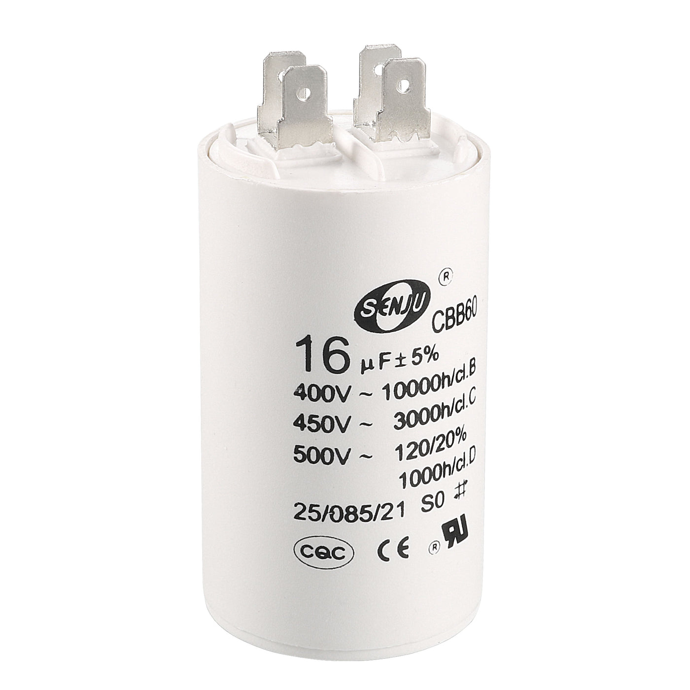 uxcell Uxcell CBB60 Run Capacitor 16uF 450V AC Double Insert 50/60Hz Cylinder 72x40mm White for Air Compressor Water Pump Motor