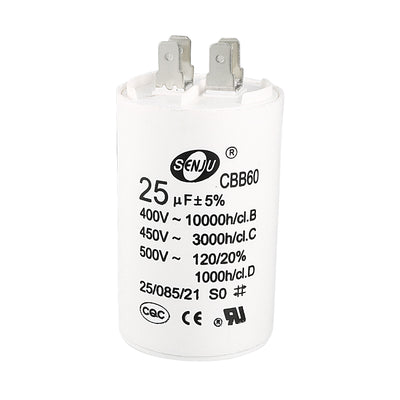 uxcell Uxcell CBB60 Run Capacitor 25uF 450V AC Double Insert 50/60Hz Cylinder 73x44mm White for Air Compressor Water Pump Motor