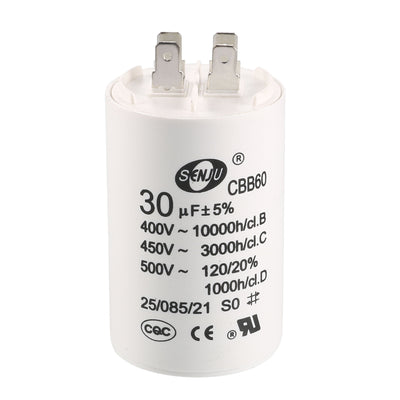 uxcell Uxcell CBB60 Run Capacitor 30uF 450V AC Double Insert 50/60Hz Cylinder 70x45mm White for Air Compressor Water Pump Motor